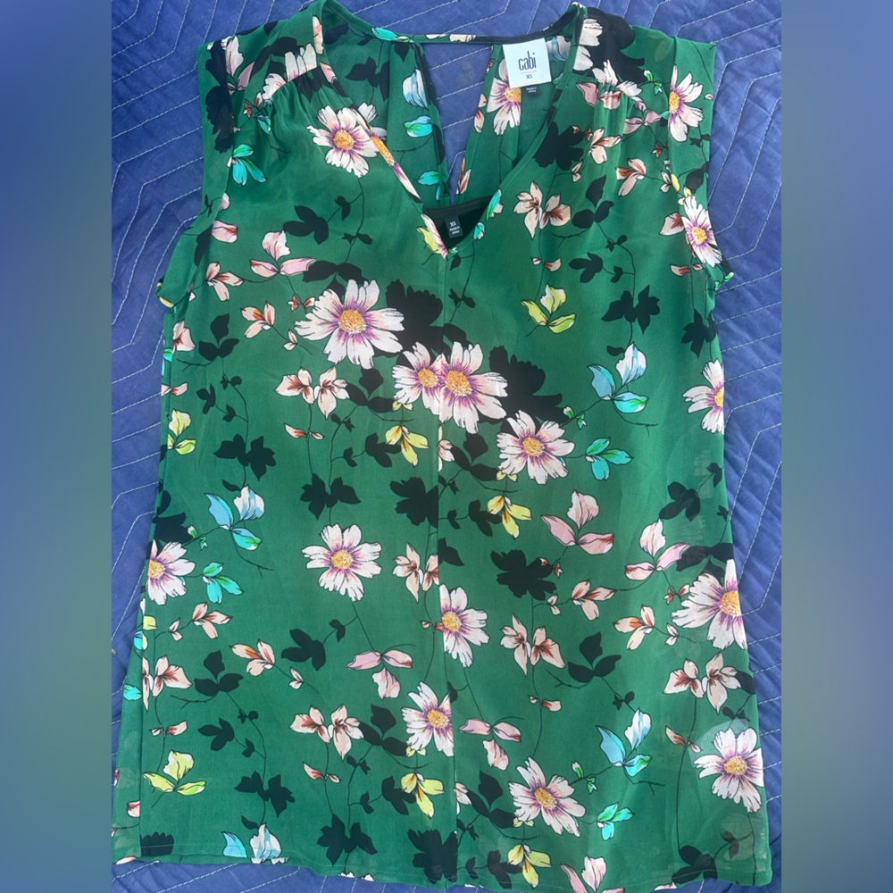 CAbi Green Floral Blouse